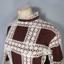 Load image into Gallery viewer, 60s 70s BROWN MEXICAN CROCHET LACE AND PIN TUCK FULL SKIRTED DRESS - M