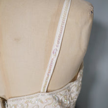 Load image into Gallery viewer, 50s 60s STRAPPY SHEER WHITE FULL SKIRTED PARTY DRESS WITH SEQUINS - XS