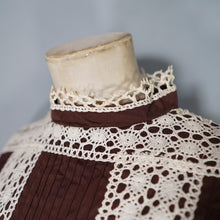 Load image into Gallery viewer, 60s 70s BROWN MEXICAN CROCHET LACE AND PIN TUCK FULL SKIRTED DRESS - M