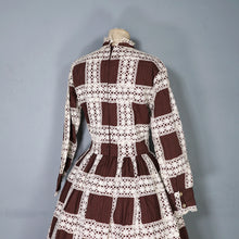 Load image into Gallery viewer, 60s 70s BROWN MEXICAN CROCHET LACE AND PIN TUCK FULL SKIRTED DRESS - M