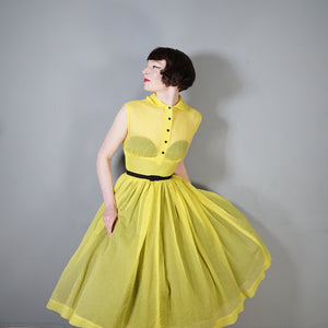 50s SHEER BRIGHTEST YELLOW FULL SKIRTED DRESS - XS