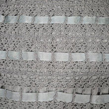 Load image into Gallery viewer, 50s HANDMADE GREY CROCHET AND SATIN RIBBON FULL SKIRTED DRESS - M