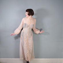 Load image into Gallery viewer, 50s HOWARD LINGERIE SHEER PINK MESH RUCHED BOUDOIR ROBE DRESS - M