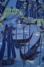 Load image into Gallery viewer, 50s BOLD BLUE NOVELTY VENICE CITYSCAPE WITH GONDOLAS BORDER PRINT SKIRT - 25.5"