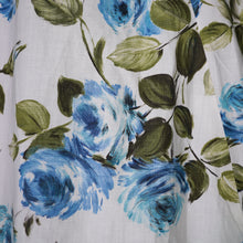 Load image into Gallery viewer, 50s 60s PAINTERY BLUE ROSE PRINT EMPIRE MAXI DRES WITH DRAPED BACK - S