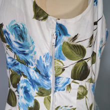 Load image into Gallery viewer, 50s 60s PAINTERY BLUE ROSE PRINT EMPIRE MAXI DRES WITH DRAPED BACK - S