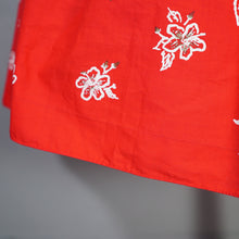 Load image into Gallery viewer, 60s "ALU LOLE" BRIGHT RED WHITE AND GOLD FLORAL HAWAIIAN FULL SKIRTED SUN DRESS - S