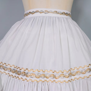 50s WHITE AND METALLIC GOLD / SILVER LACE PATIO SKIRT AND BLOUSE DRESS SET - XS-S