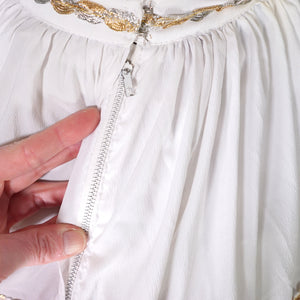 50s WHITE AND METALLIC GOLD / SILVER LACE PATIO SKIRT AND BLOUSE DRESS SET - XS-S