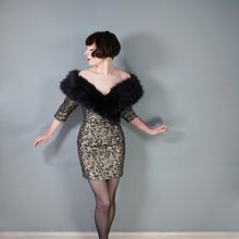 Load image into Gallery viewer, 80s ANTONY PRICE BLACK GOLD BROCADE DRESS WITH MARIBOU FEATHER COLLAR - XS