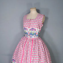 Load image into Gallery viewer, 50s NOVELTY PRINT PINK FLOWER VENDORS FULL SKIRTED DRESS - S