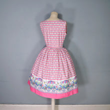 Load image into Gallery viewer, 50s NOVELTY PRINT PINK FLOWER VENDORS FULL SKIRTED DRESS - S