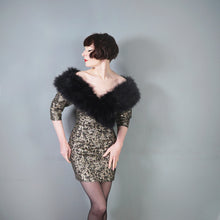 Load image into Gallery viewer, 80s ANTONY PRICE BLACK GOLD BROCADE DRESS WITH MARIBOU FEATHER COLLAR - XS