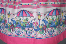 Load image into Gallery viewer, 50s NOVELTY PRINT PINK FLOWER VENDORS FULL SKIRTED DRESS - S