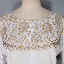 Load image into Gallery viewer, 50s WHITE AND METALLIC GOLD / SILVER LACE PATIO SKIRT AND BLOUSE DRESS SET - XS-S