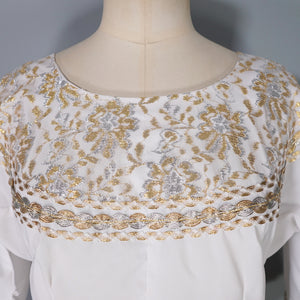 50s WHITE AND METALLIC GOLD / SILVER LACE PATIO SKIRT AND BLOUSE DRESS SET - XS-S