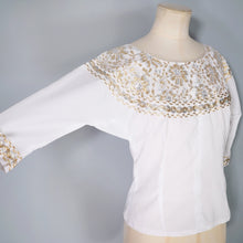 Load image into Gallery viewer, 50s WHITE AND METALLIC GOLD / SILVER LACE PATIO SKIRT AND BLOUSE DRESS SET - XS-S