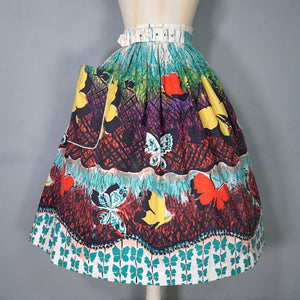 50s GOR-RAY COLOURFUL BUTTERFLY BORDR PRINT FULL COTTON SKIRT WITH BELT - 25"