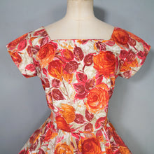 Load image into Gallery viewer, 50s BIG ORANGE ROSE PRINT FULL SKIRT COTTON DRESS - S-M