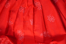 Load image into Gallery viewer, 60s "ALU LOLE" BRIGHT RED WHITE AND GOLD FLORAL HAWAIIAN FULL SKIRTED SUN DRESS - S