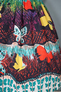 50s GOR-RAY COLOURFUL BUTTERFLY BORDR PRINT FULL COTTON SKIRT WITH BELT - 25"