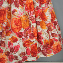 Load image into Gallery viewer, 50s BIG ORANGE ROSE PRINT FULL SKIRT COTTON DRESS - S-M