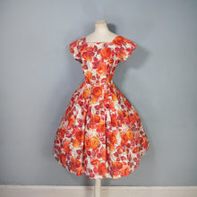 Load image into Gallery viewer, 50s BIG ORANGE ROSE PRINT FULL SKIRT COTTON DRESS - S-M