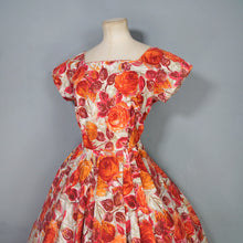 Load image into Gallery viewer, 50s BIG ORANGE ROSE PRINT FULL SKIRT COTTON DRESS - S-M