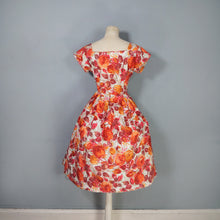 Load image into Gallery viewer, 50s BIG ORANGE ROSE PRINT FULL SKIRT COTTON DRESS - S-M
