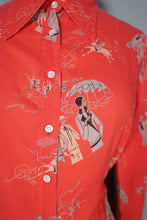 Load image into Gallery viewer, 70s ST CLAIR PARIS ART DECO LADY SPECTATOR NOVELTY PRINT SHIRT - S-M