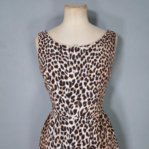 60s SAMBO FASHIONS LEOPARD ANIMAL PRINT CORDUROY WIGGLE DRESS - XS-S