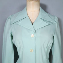 Load image into Gallery viewer, 70s does 40s FITTED PUFF SLEEVE SEA GREEN BLOUSE WITH HUGE COLLAR - XS-S