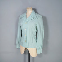 Load image into Gallery viewer, 70s does 40s FITTED PUFF SLEEVE SEA GREEN BLOUSE WITH HUGE COLLAR - XS-S