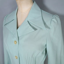 Load image into Gallery viewer, 70s does 40s FITTED PUFF SLEEVE SEA GREEN BLOUSE WITH HUGE COLLAR - XS-S
