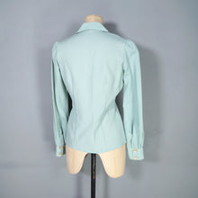 Load image into Gallery viewer, 70s does 40s FITTED PUFF SLEEVE SEA GREEN BLOUSE WITH HUGE COLLAR - XS-S