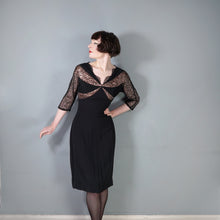 Load image into Gallery viewer, 50s &quot;LEANNE&quot; LONDON BLACK CREPE AND LACE COCKTAIL WIGGLE DRESS - S