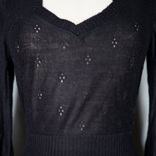 Load image into Gallery viewer, 70s BUS STOP LIGHTEST POINTELLE KNIT BLACK JUMPER - XS-S