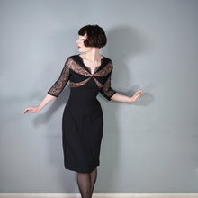 Load image into Gallery viewer, 50s &quot;LEANNE&quot; LONDON BLACK CREPE AND LACE COCKTAIL WIGGLE DRESS - S