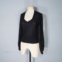 Load image into Gallery viewer, 70s BUS STOP LIGHTEST POINTELLE KNIT BLACK JUMPER - XS-S