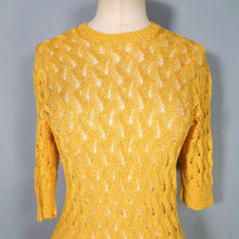 Load image into Gallery viewer, 40s SLINKY BRIGHT GOLDENROD YELLOW LACE KNIT JUMPER TOP - S-M