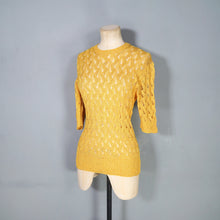 Load image into Gallery viewer, 40s SLINKY BRIGHT GOLDENROD YELLOW LACE KNIT JUMPER TOP - S-M