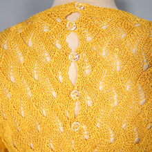 Load image into Gallery viewer, 40s SLINKY BRIGHT GOLDENROD YELLOW LACE KNIT JUMPER TOP - S-M