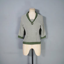 Load image into Gallery viewer, 60s BELLMANS KNITWEAR GREEN AND WHITE STRIPED FITTED JUMPER TOP - XS