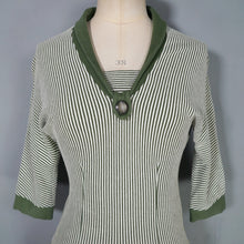 Load image into Gallery viewer, 60s BELLMANS KNITWEAR GREEN AND WHITE STRIPED FITTED JUMPER TOP - XS