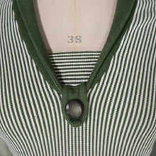Load image into Gallery viewer, 60s BELLMANS KNITWEAR GREEN AND WHITE STRIPED FITTED JUMPER TOP - XS