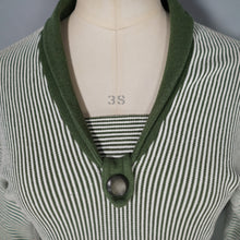 Load image into Gallery viewer, 60s BELLMANS KNITWEAR GREEN AND WHITE STRIPED FITTED JUMPER TOP - XS