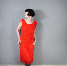 Load image into Gallery viewer, 70s 80s JOHN NEVILLE BOLD RED TASSLE FRINGE PARTY DRESS - M
