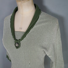 Load image into Gallery viewer, 60s BELLMANS KNITWEAR GREEN AND WHITE STRIPED FITTED JUMPER TOP - XS