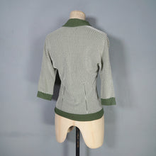 Load image into Gallery viewer, 60s BELLMANS KNITWEAR GREEN AND WHITE STRIPED FITTED JUMPER TOP - XS