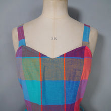 Load image into Gallery viewer, 80s DOES 50s COLOURFUL PLAID CHECK STRAPPY FULL SKIRTED DRESS - S